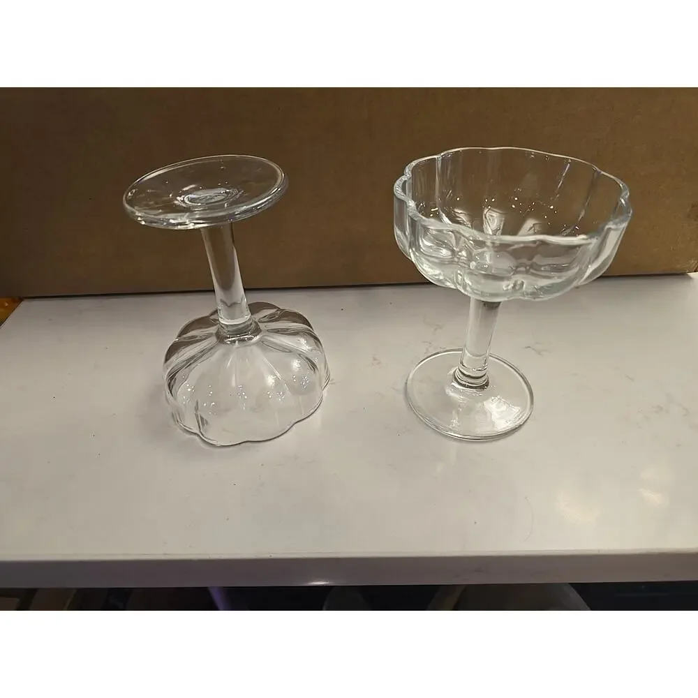 13103 Set Of 2 Clear Coupe Glasses Sherbert, Dessert Long Stem New